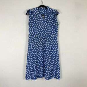 Vintage 1970s Blue Polka Dot Dress Size M Sleeveless Polyester Semi Sheer Womens